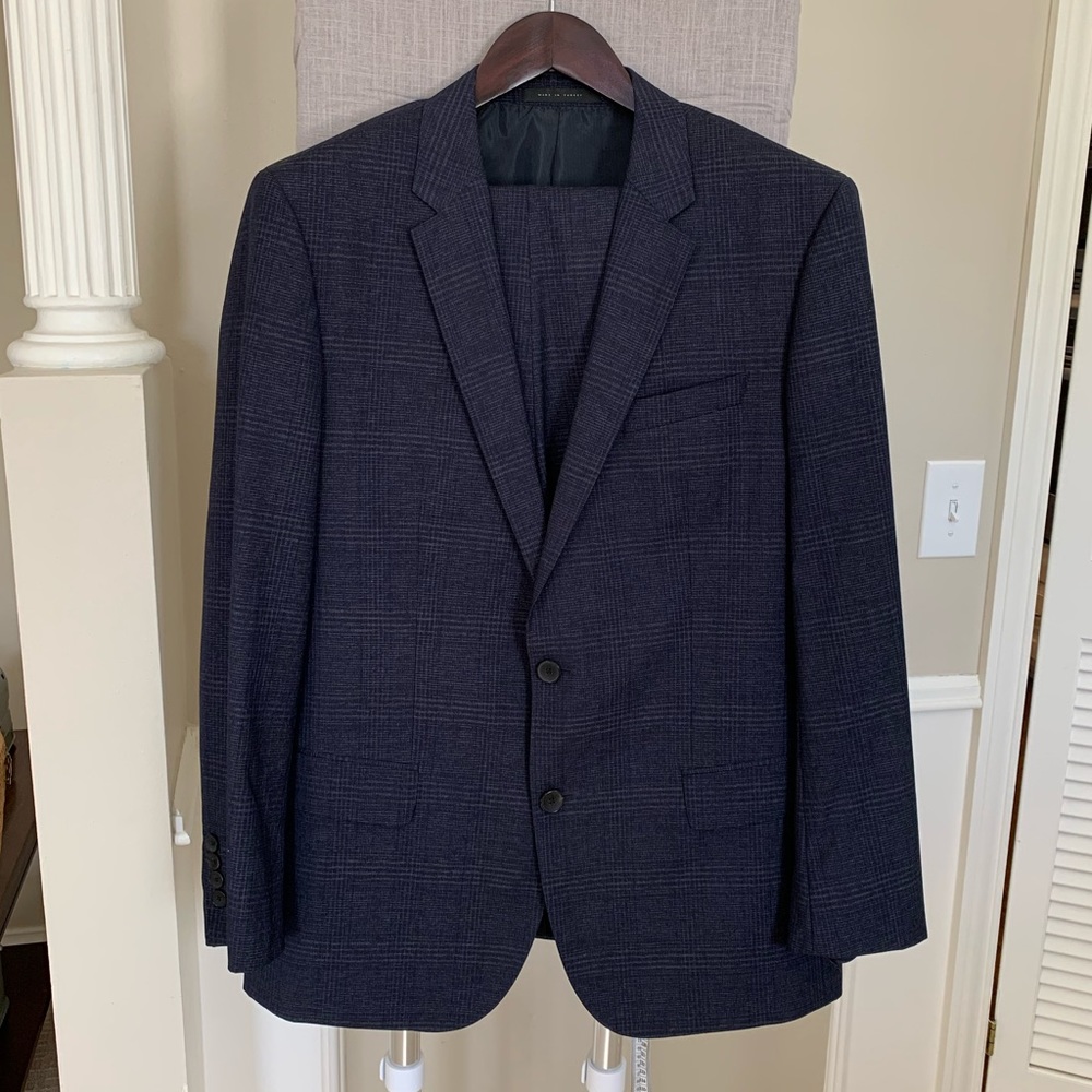 Hugo Boss Navy Plaid Two-Button Wool Suit Jacket